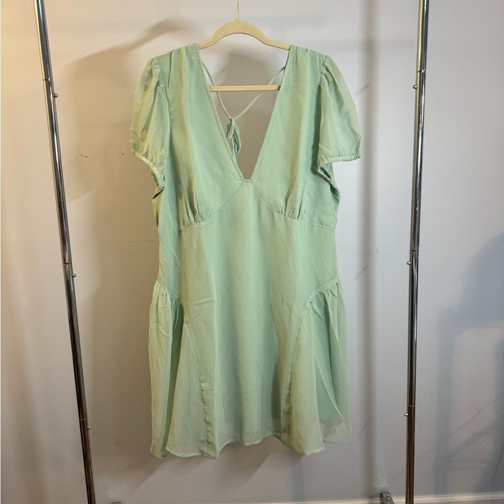 ASOS DESIGN, US 16, sage green v-neck coffin mini dress